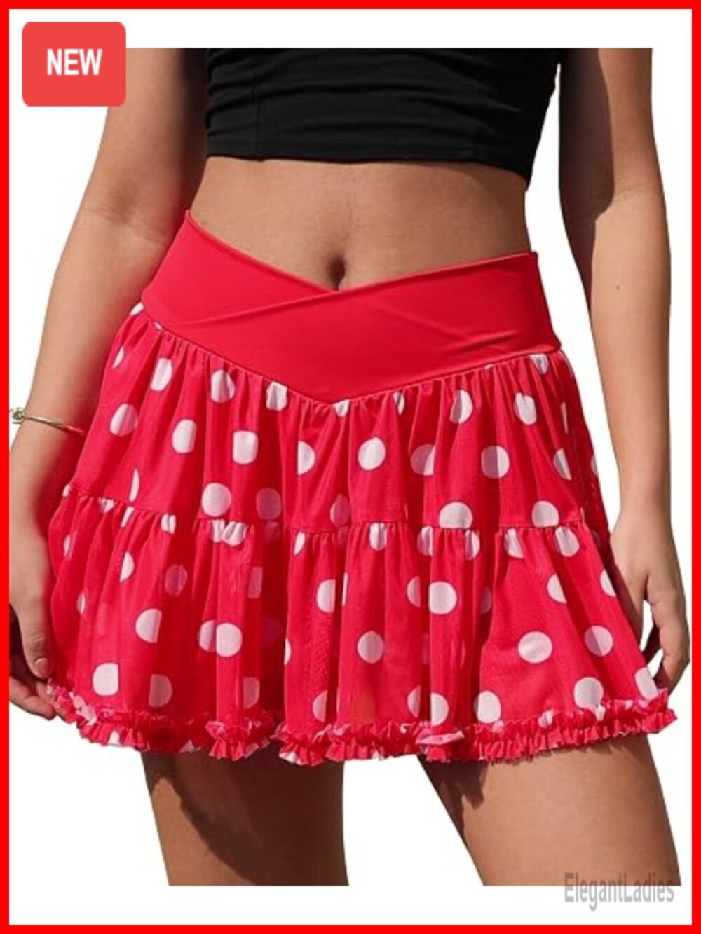 Flowy Tennis Skort with Shorts & Pockets Crossover Waist Mini Ruffle Skirt